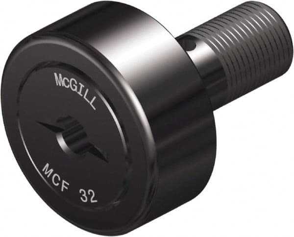 McGill - 40mm Roller Diam x 20mm Width, 18mm Stud Diam x 37mm Length, Crowned Stud Cam Follower - Steel, 19mm Thread Length, M18x1.5 Thread, 58mm OAL, 4,366 Lb Dynamic Cap, 7,239 Lb Static Cap - Caliber Tooling