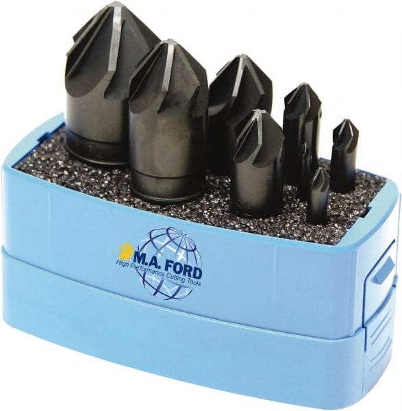 M.A. Ford - 8 Piece, 1/8 to 1" Head Diam, 100° Included Angle, Single End Countersink Set - Caliber Tooling