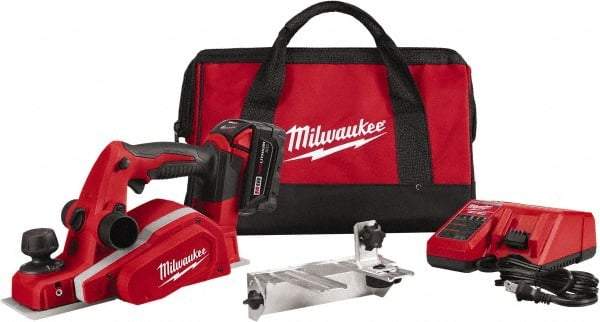 Milwaukee Tool - 18V 3-1/4" Planer - Battery, Charger, Bag and Bevel/Edge Guide, 2 Double Edge Blades Included - Caliber Tooling