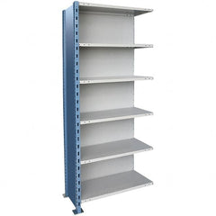 Hallowell - 6 Shelf, 500 Lb. Capacity, Closed Shelving Add-On Unit - 48 Inch Wide x 24 Inch Deep x 87 Inch High, Blue and Platinum - Caliber Tooling