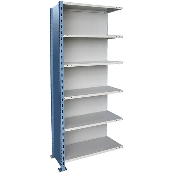 Hallowell - 6 Shelf, 450 Lb. Capacity, Closed Shelving Add-On Unit - 48 Inch Wide x 18 Inch Deep x 123 Inch High, Blue and Platinum - Caliber Tooling