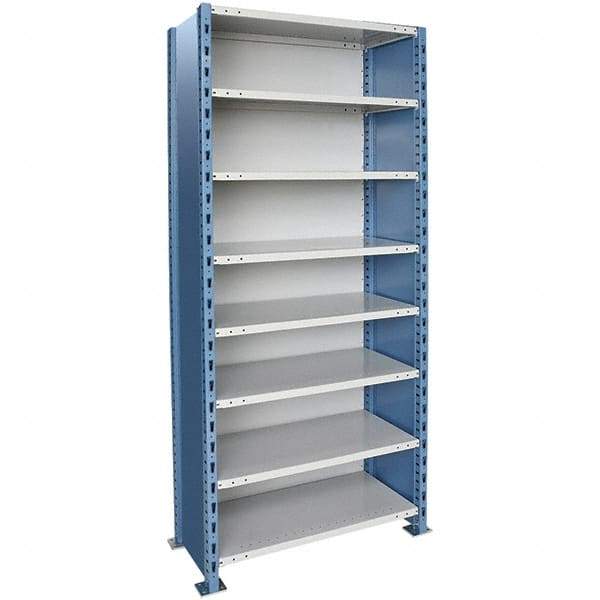 Hallowell - 8 Shelf, 900 Lb. Capacity, Closed Shelving Starter Unit - 48 Inch Wide x 24 Inch Deep x 87 Inch High, Blue and Platinum - Caliber Tooling