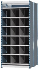 Hallowell - 18 Bin Heavy-Duty Deep Bin Industrial Shelving - 36 Inch Overall Width x 48 Inch Overall Depth x 87 Inch Overall Height, Blue and Platinum Steel Bins - Caliber Tooling