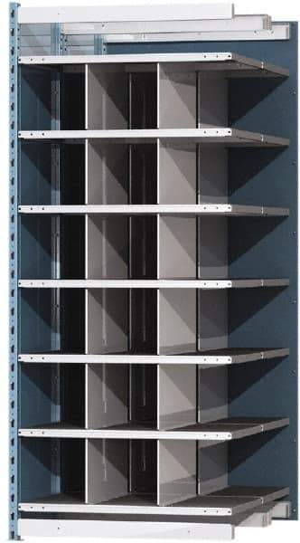 Hallowell - 18 Bin Heavy-Duty Deep Bin Industrial Shelving - 36 Inch Overall Width x 48 Inch Overall Depth x 87 Inch Overall Height, Blue and Platinum Steel Bins - Caliber Tooling