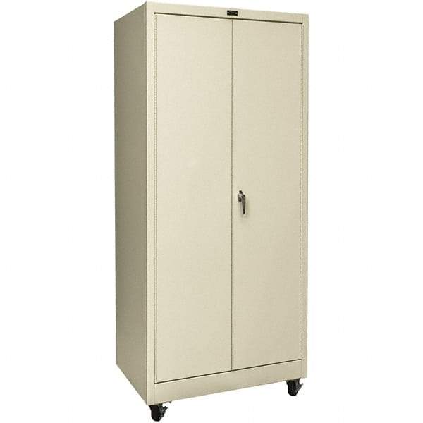 Hallowell - 4 Shelf Mobile Storage Cabinet - Steel, 48" Wide x 24" Deep x 72" High, Tan - Caliber Tooling