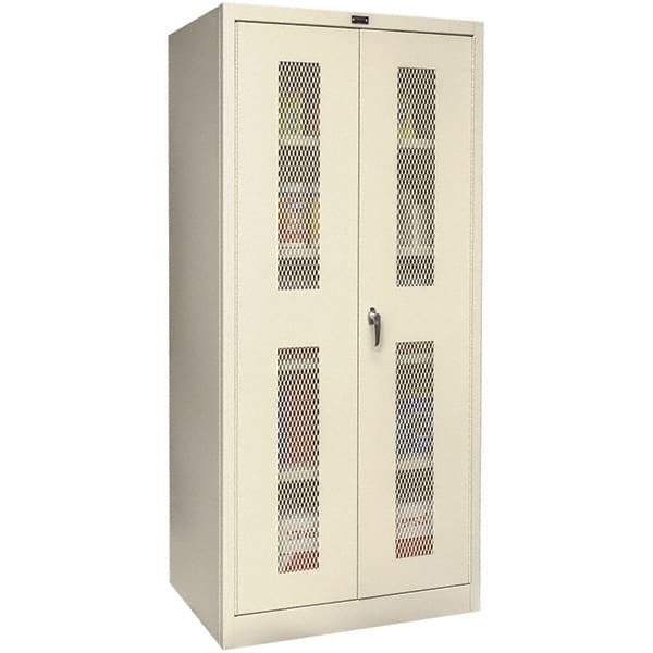 Hallowell - 4 Shelf Locking Storage Cabinet - Steel, 48" Wide x 18" Deep x 72" High, Tan - Caliber Tooling