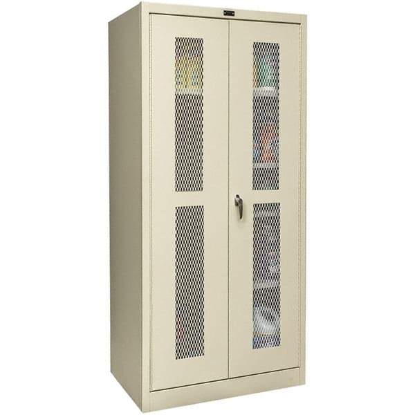 Hallowell - 4 Shelf Combination Storage Cabinet - Steel, 48" Wide x 18" Deep x 72" High, Tan - Caliber Tooling