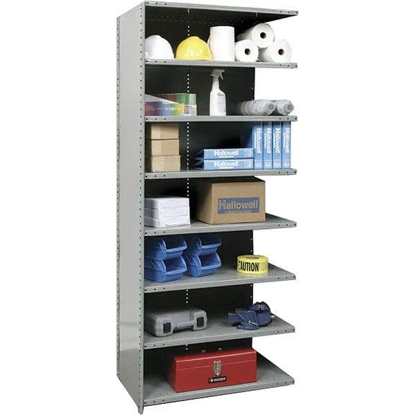 Hallowell - 8 Shelf, 500 Lb. Capacity, Closed Shelving Add-On Unit - 36 Inch Wide x 12 Inch Deep x 87 Inch High, Gray - Caliber Tooling