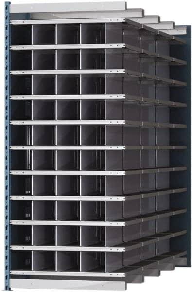 Hallowell - 50 Bin Heavy-Duty Deep Bin Industrial Shelving - 36 Inch Overall Width x 96 Inch Overall Depth x 87 Inch Overall Height, Blue and Platinum Steel Bins - Caliber Tooling