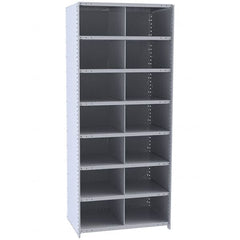 Hallowell - 14 Bin Closed Industrial Bin Shelving - 36 Inch Overall Width x 12 Inch Overall Depth x 87 Inch Overall Height, Gray Metal Bins - Caliber Tooling