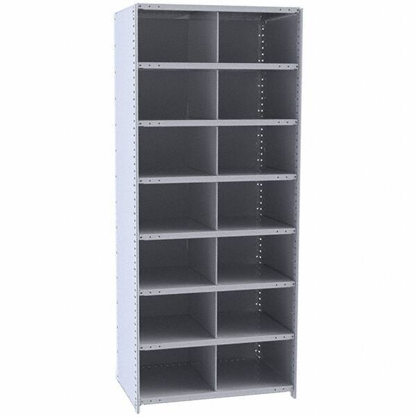 Hallowell - 14 Bin Closed Industrial Bin Shelving - 36 Inch Overall Width x 18 Inch Overall Depth x 87 Inch Overall Height, Gray Metal Bins - Caliber Tooling