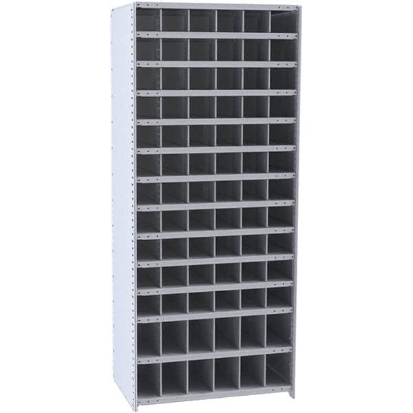 Hallowell - 78 Bin Closed Industrial Bin Shelving - 36 Inch Overall Width x 12 Inch Overall Depth x 87 Inch Overall Height, Gray Metal Bins - Caliber Tooling