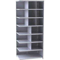 Hallowell - 16 Bin Closed Industrial Bin Shelving - 36 Inch Overall Width x 12 Inch Overall Depth x 87 Inch Overall Height, Gray Metal Bins - Caliber Tooling