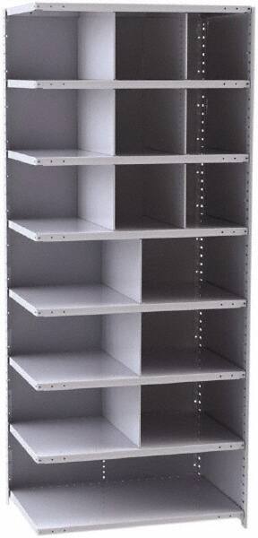 Hallowell - 16 Bin Closed Industrial Bin Shelving - 36 Inch Overall Width x 24 Inch Overall Depth x 87 Inch Overall Height, Gray Metal Bins - Caliber Tooling