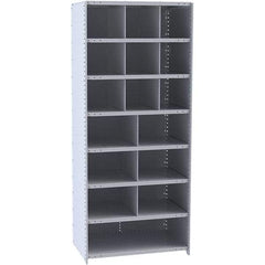 Hallowell - 16 Bin Closed Industrial Bin Shelving - 36 Inch Overall Width x 18 Inch Overall Depth x 87 Inch Overall Height, Gray Metal Bins - Caliber Tooling