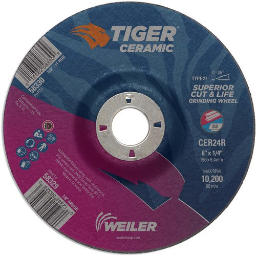 6X1/4 TIGER CERAMIC T27 GRIND WHL - Caliber Tooling