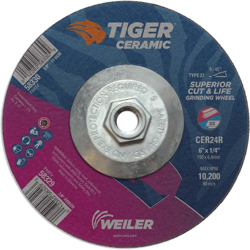 6X1/4 TIGER CERAMIC T27 GRIND WHL - Caliber Tooling