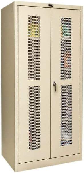 Hallowell - 4 Shelf Combination Storage Cabinet - Steel, 36" Wide x 24" Deep x 72" High, Tan - Caliber Tooling