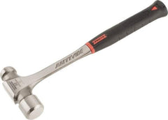 Proto - 2 Lb Head Steel Ball Pein Hammer - 14-3/4" Steel Handle with Grip, 1.61" Face Diam, 14-3/4" OAL, AntiVibe, Molded Textured Rubber Grip - Caliber Tooling