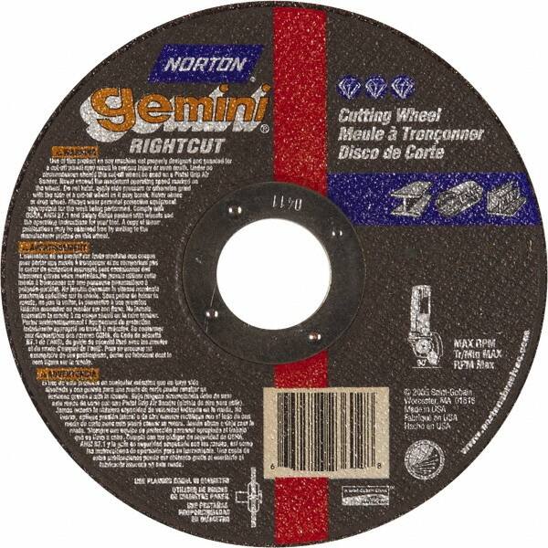 Norton - 7" Aluminum Oxide Cutoff Wheel - 0.045" Thick, 7/8" Arbor, Use with Die Grinders - Caliber Tooling