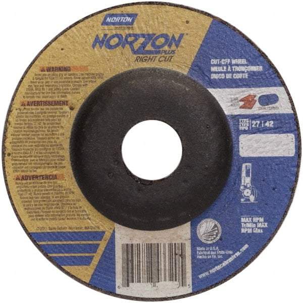 Norton - 46 Grit, 5" Wheel Diam, 7/8" Arbor Hole, Type 27 Depressed Center Wheel - Ceramic - Caliber Tooling