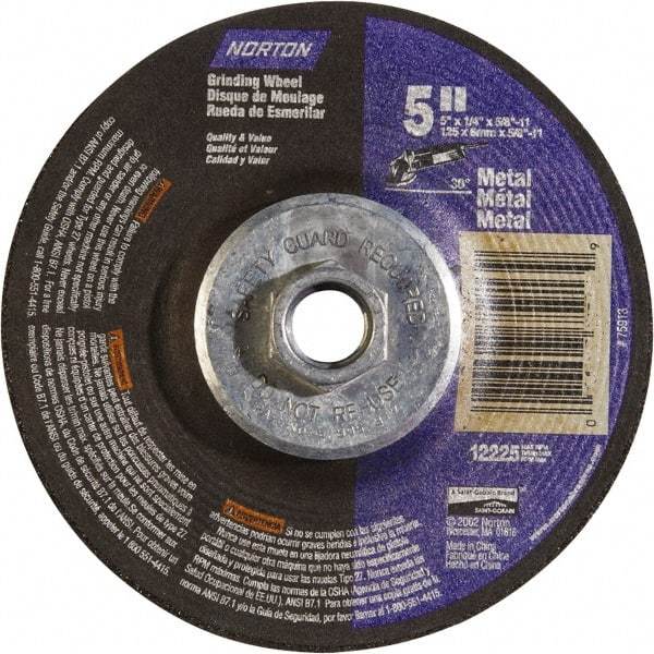 Norton - 24 Grit, 5" Wheel Diam, 1/4" Wheel Thickness, Type 27 Depressed Center Wheel - Aluminum Oxide - Caliber Tooling