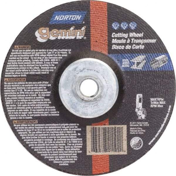 Norton - 36 Grit, 4-1/2" Wheel Diam, 1/8" Wheel Thickness, Type 27 Depressed Center Wheel - Aluminum Oxide, 13,580 Max RPM - Caliber Tooling