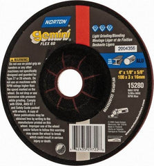 Norton - 60 Grit, 4" Wheel Diam, 1/8" Wheel Thickness, 5/8" Arbor Hole, Type 27 Depressed Center Wheel - Aluminum Oxide, 13,500 Max RPM - Caliber Tooling