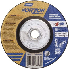 Norton - 24 Grit, 4-1/2" Wheel Diam, 1/8" Wheel Thickness, Type 27 Depressed Center Wheel - Ceramic, 13,580 Max RPM - Caliber Tooling