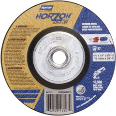 Norton - 24 Grit, 4-1/2" Wheel Diam, 1/4" Wheel Thickness, Type 27 Depressed Center Wheel - Ceramic - Caliber Tooling