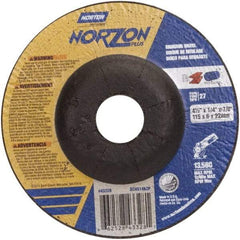 Norton - 24 Grit, 4-1/2" Wheel Diam, 1/4" Wheel Thickness, 7/8" Arbor Hole, Type 27 Depressed Center Wheel - Ceramic - Caliber Tooling