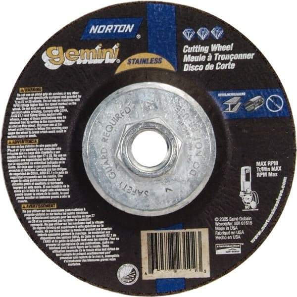 Norton - 36 Grit, 6" Wheel Diam, 3/32" Wheel Thickness, Type 27 Depressed Center Wheel - Aluminum Oxide - Caliber Tooling