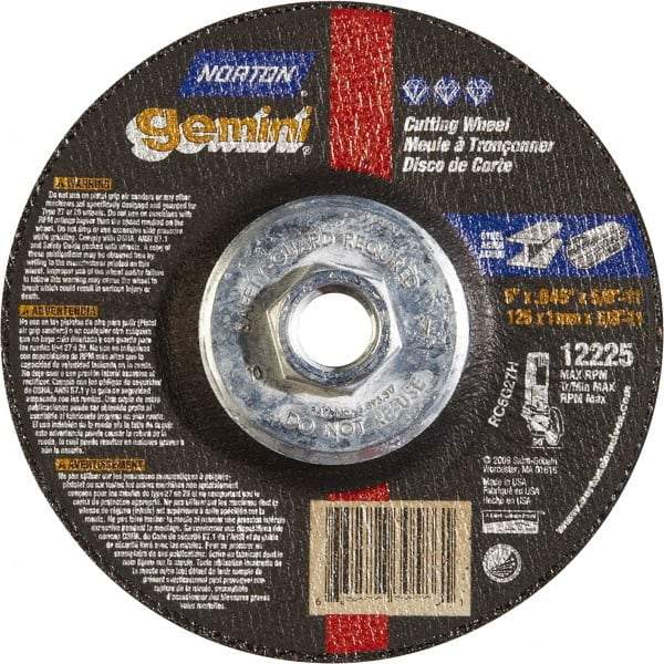 Norton - 46 Grit, 5" Wheel Diam, Type 27 Depressed Center Wheel - Aluminum Oxide - Caliber Tooling