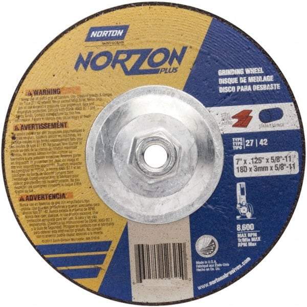 Norton - 46 Grit, 7" Wheel Diam, Type 27 Depressed Center Wheel - Zirconia Alumina - Caliber Tooling