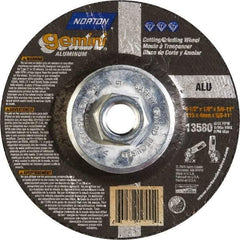 Norton - 24 Grit, 4-1/2" Wheel Diam, 1/8" Wheel Thickness, Type 27 Depressed Center Wheel - Aluminum Oxide, 13,580 Max RPM - Caliber Tooling