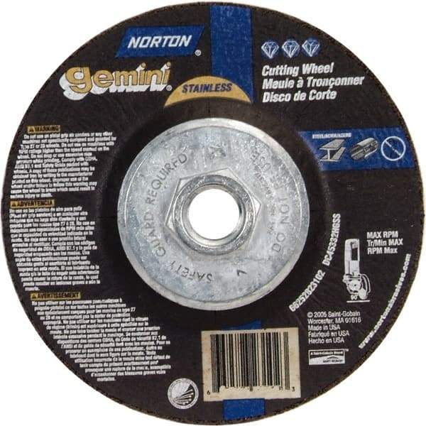 Norton - 36 Grit, 5" Wheel Diam, 3/32" Wheel Thickness, Type 27 Depressed Center Wheel - Aluminum Oxide - Caliber Tooling