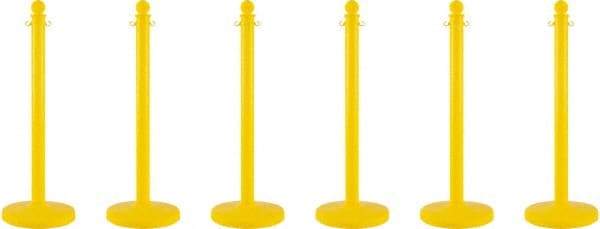 PRO-SAFE - 40" High, 2-1/2" Pole Diam, Warning Post - 14" Base Diam, Round Plastic Base, Yellow Plastic Post, For Outdoor Use - Caliber Tooling