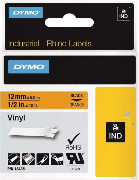 Dymo - 216" Long, Black on Orange Label Printer Cartridge - For DYMO Brand Labeling Equipment Designed for "D1" Tapes (Check Width Compatibility), RHINO 4200, 5200, 6000, 6500, 5000 - Caliber Tooling