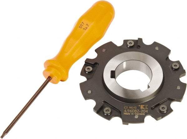 Kennametal - Arbor Hole Connection, 0.1575" Cutting Width, 0.5906" Depth of Cut, 80mm Cutter Diam, 1-1/16" Hole Diam, 5 Tooth Indexable Slotting Cutter - 90° SN Toolholder, SNHX Insert - Caliber Tooling