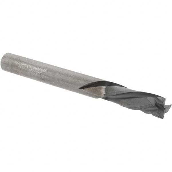 Kennametal - 1/4" Cutting Diam x 3/4" Length of Cut, 3 Flute, Compression Spiral Router Bit - Diamond Coated, Right Hand Cut, Solid Carbide, 2-1/2" OAL x 1/4" Shank Diam, Double Edge, 25° Helix Angle - Caliber Tooling