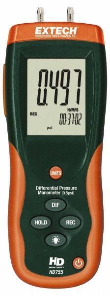 Extech - 2 Max psi, 0.3% FS% Accuracy, Differential Pressure Manometer - -1 to 0.5 Maximum PSI, -13.85 to 13.85 Inch Water Column - Caliber Tooling