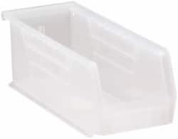 Quantum Storage - 30 Lb. Load Capacity, 10-7/8" Deep, Clear Polypropylene Hopper Stacking Bin - 4" High x 4-1/8" Wide x 10-7/8" Long - Caliber Tooling