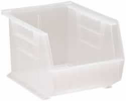 Quantum Storage - 50 Lb. Load Capacity, 10-3/4" Deep, Clear Polypropylene Hopper Stacking Bin - 7" High x 8-1/4" Wide x 10-3/4" Long - Caliber Tooling