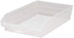 Quantum Storage - 40 Lb. Load Capacity, 17-7/8" Deep, Clear Polypropylene Hopper Shelf Bin - 4" High x 11-1/8" Wide x 17-7/8" Long - Caliber Tooling