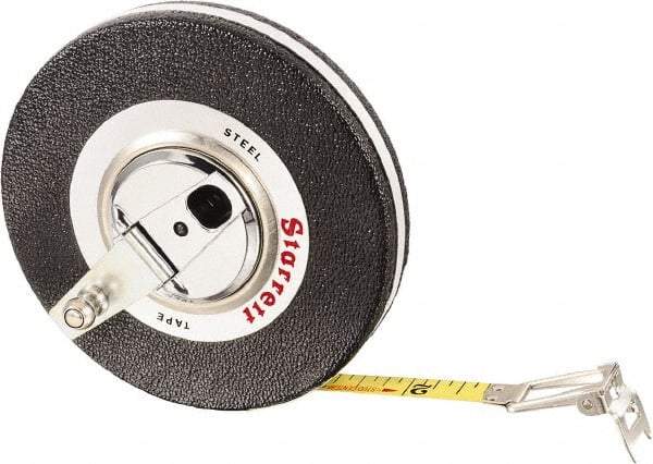 Starrett - 50' x 3/8" Yellow Blade Tape Measure - 1/8" Graduation, L1 Graduation Style, Black Case - Caliber Tooling