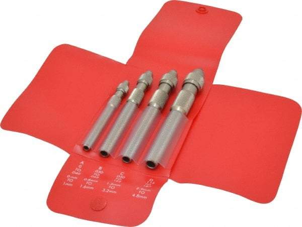 Starrett - 4 Piece 0.187" Pin Vise Set - 4" Long, 4.8mm Max Capacity, Comes in Vinyl Case - Caliber Tooling