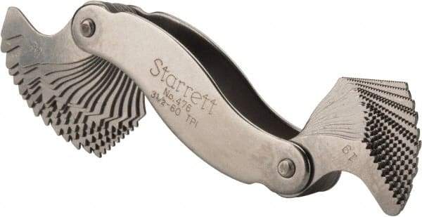 Starrett - 30 Leaf, 3-1/2 to 60 TPI Range, Steel Screw Pitch Gage - 55° Thread Angle - Caliber Tooling