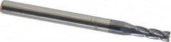 Accupro - 3/32", 4 Flute, Single End, Solid Carbide, 0.01" Corner Radius End Mill - 1-1/2" OAL, 30° Helix, Right Hand Flute, 9/32" LOC, Right Hand Cut - Caliber Tooling