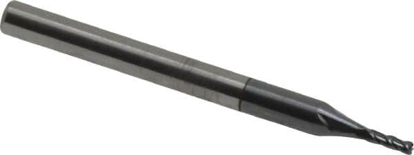 Accupro - 3/64", 4 Flute, Single End, Solid Carbide, 0.01" Corner Radius End Mill - 1-1/2" OAL, 30° Helix, Right Hand Flute, 9/64" LOC, Right Hand Cut - Caliber Tooling