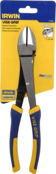 Irwin - 10" OAL, 14 AWG Capacity, Semi-Flush Diagonal Cutter - 1-7/16" Jaw Length x 1-3/16" Jaw Width, Oval Head, ProTouch Handle - Caliber Tooling